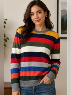 GAP Rainbow Stripe Crewneck Sweater Women’s Medium Multicolor Knit Pullover
